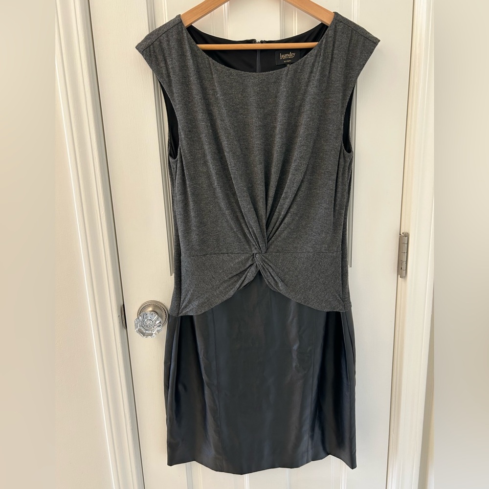 Laundry by Shelli Segal Twist Front Sheath Dress Gray Black 10 Workwear Office‎